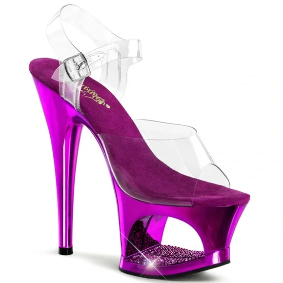 Pleaser Moon 7” Heels. Purple Chrome. - Picture 1 of 10